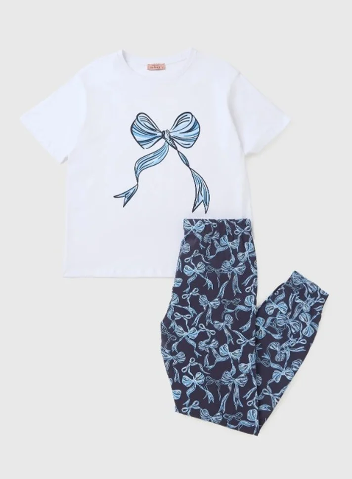 ماتلان طقم بيجاما أبيض بأزرار وربطة عنق